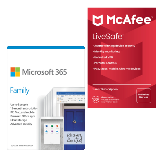 PROMO PACKAGE: Microsoft 365 Family + McAfee LiveSafe- Family Use