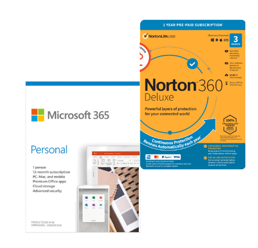 PROMO PACKAGE: Microsoft 365 Personal + Norton 360 Deluxe 3- Single Use