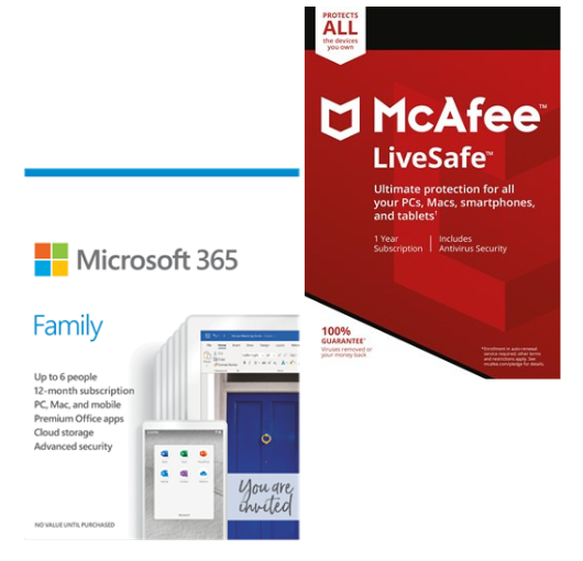 PROMO PACKAGE: Microsoft 365 Family + McAfee LiveSafe- Family Use